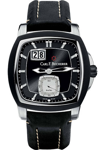 Carl F. Bucherer Patravi EvoTec BigDate Watch - Steel Case - Rubber Bezel - Black Dial - Black Strap