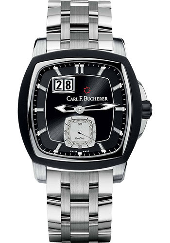Carl F. Bucherer Patravi EvoTec BigDate Watch - Steel Case - Rubber Bezel - Black Dial