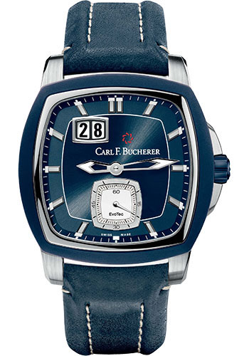 Carl F. Bucherer Patravi EvoTec BigDate Watch - Steel Case - Rubber Bezel - Blue Dial - Blue Strap