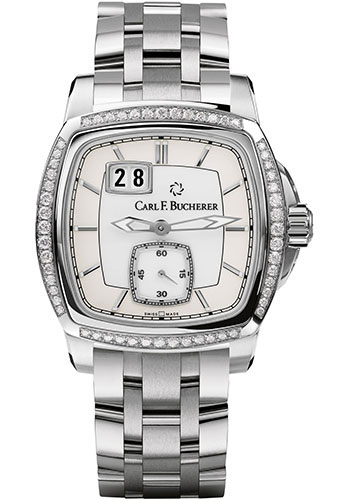 Carl F. Bucherer Patravi EvoTec BigDate Watch - Steel Case - Diamond Bezel - White Dial