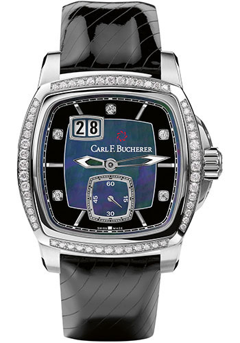 Carl F. Bucherer Patravi EvoTec BigDate Watch - Steel Case - Diamond Bezel - Mother-of-Pearl Dial - Black Strap