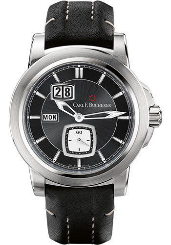 Carl F. Bucherer Patravi DayDate Watch - 42.6 mm Steel Case - Black Dial - Black Strap