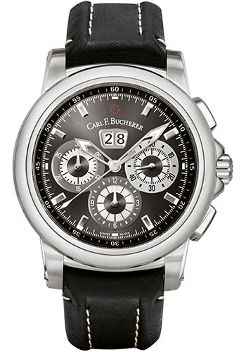 Carl F. Bucherer Patravi ChronoDate Watch - 44.6 mm Steel Case - Black Dial - Black Strap
