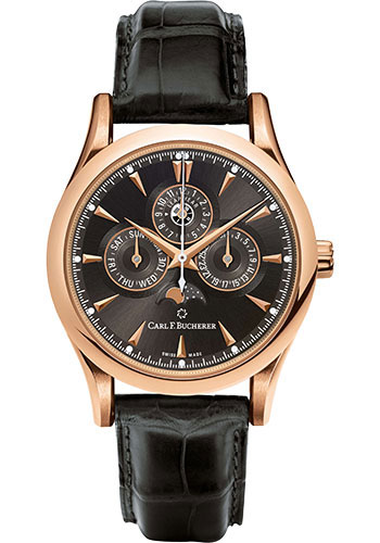 Carl F. Bucherer Manero Perpetual Limited Edition of 188 Watch - Rose Gold Case - Black Dial - Alligator Strap