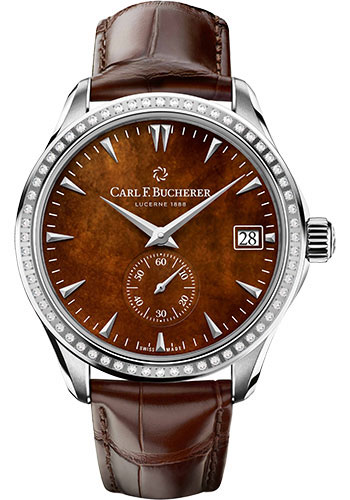 Carl F. Bucherer Manero Peripheral Watch - Steel Diamond Case - Brown Dial - Alligator Strap