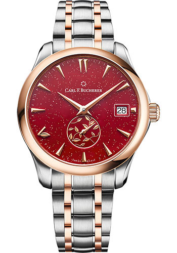 Carl F. Bucherer Manero AutoDate LOVE Watch - Rose Gold Case - Red Dial - Steel And Rose Gold Bracelet