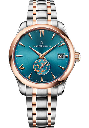 Carl F. Bucherer Manero AutoDate LOVE Watch - Rose Gold And Steel Case - Petrol Blue Dial - Steel And Rose Gold Bracelet