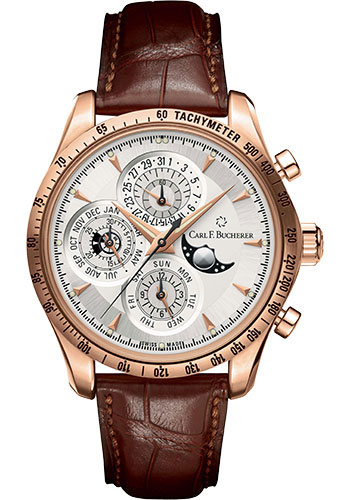Carl F. Bucherer Manero ChronoPerpetual Limited Edition of 100 Watch - Rose Gold Case - Silver Dial - Alligator Strap