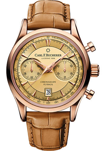 Carl F. Bucherer Manero Flyback Watch - Red Gold Case - Champagne Dial - Alligator Strap