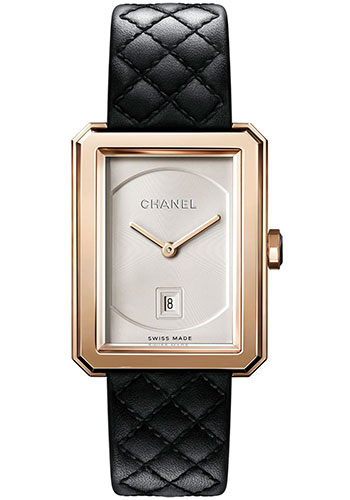Chanel BOY·FRIEND Quartz Watch - Medium Beige Gold Case - Opaline Dial - Black Strap