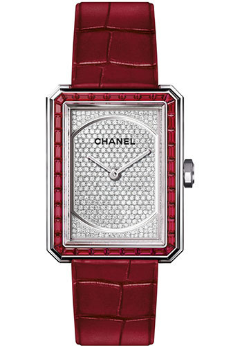 Chanel BOY·FRIEND RUBIES Quartz Watch - Medium White Gold Case - Red Strap