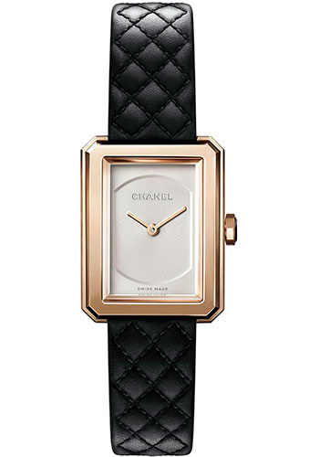 Chanel BOY·FRIEND Quartz Watch - Small Beige Gold Case - Opaline Dial - Black Strap