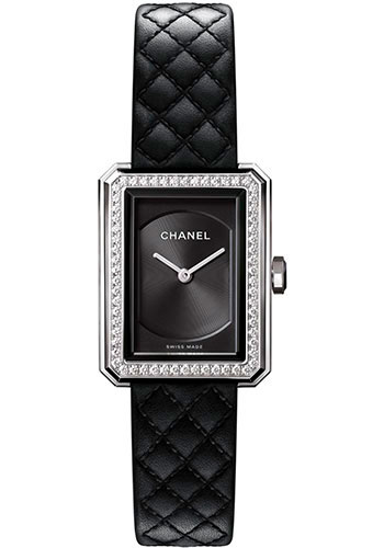 Chanel BOY·FRIEND Quartz Watch - Small Steel Case - Diamond Bezel - Black Dial - Black Strap