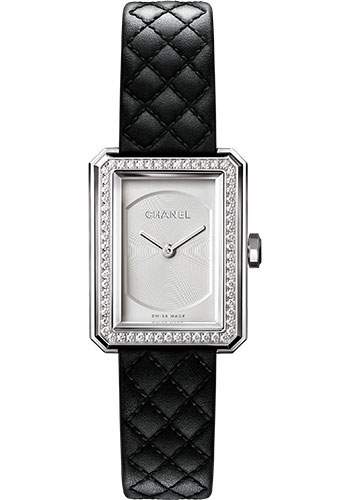 Chanel BOY·FRIEND Quartz Watch - Small Steel Case - Diamond Bezel - Opaline Dial - Black Strap