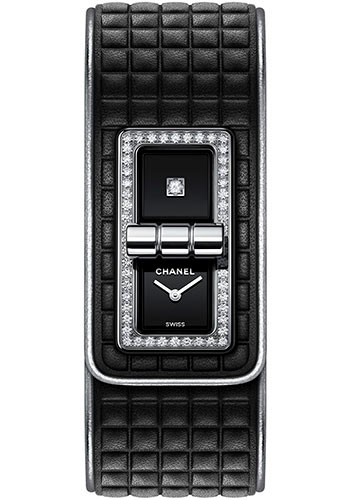 Chanel CODE COCO Leather Quartz Watch - Black Quilted Pattern Calfskin And Steel Case - Diamond Bezel - Black Dial - Black Strap Limited Edition of 255
