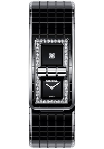 Chanel CODE COCO Quartz Watch - Steel Case - Diamond Bezel - Black Dial - Steel And Black Ceramic Bracelet
