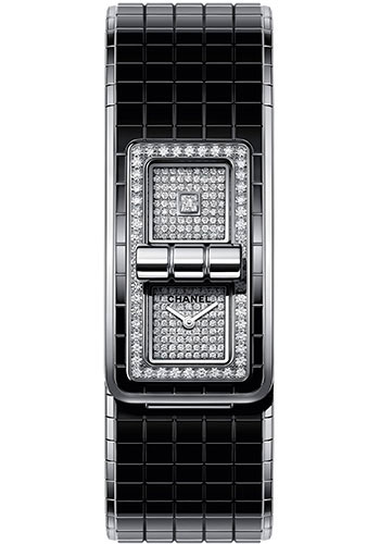 Chanel CODE COCO Quartz Watch - Steel Case - Diamond Bezel - Double Dial - Steel And Black Ceramic Bracelet