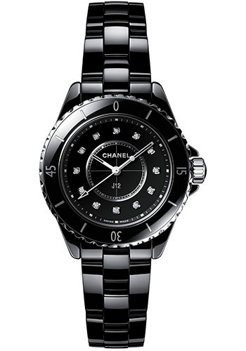 Chanel J12 Quartz Watch - 33mm Black Ceramic And Steel Case - Black Diamond Dial - Black Ceramic Bracelet