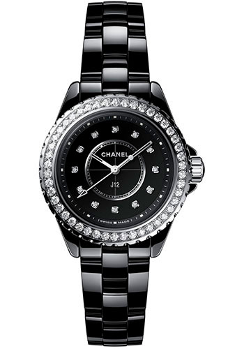 Chanel J12 Quartz Watch - 33mm Black Ceramic And Steel Case - Diamond Bezel - Black Diamond Dial - Black Ceramic Bracelet