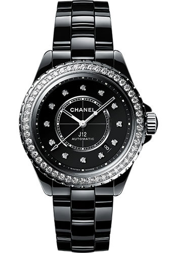 Chanel J12 Diamond Bezel Automatic Watch - 38mm Black Ceramic And Steel Case - Diamond Bezel - Black Diamond Dial - Black Ceramic Bracelet
