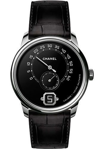Chanel Monsieur Manual-Wind Watch - Platinum Case - Grand Feu Enamel Dial - Black Strap Limited Edition of 100