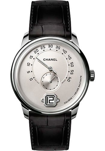 Chanel Monsieur Manual-Wind Watch - White Gold Case - Ivory Opaline Dial - Black Strap