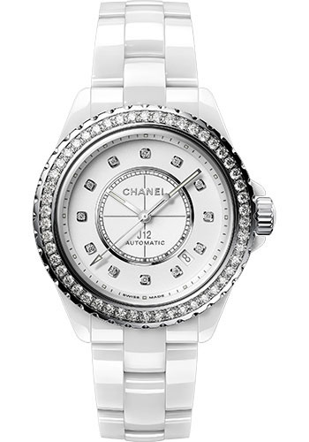 Chanel J12 Diamond Bezel Automatic Watch - 38mm White Ceramic And Steel Case - Diamond Bezel - White Diamond Dial - White Ceramic Bracele