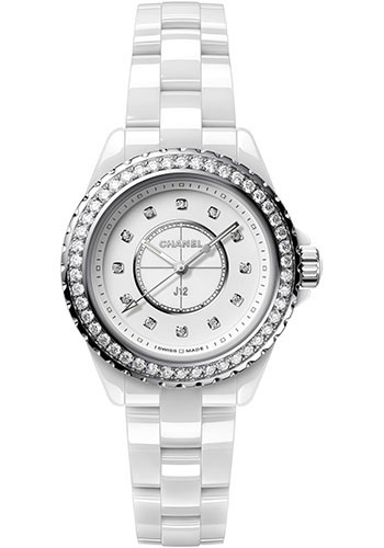 Chanel J12 Quartz Watch - 33mm White Ceramic And Steel Case - Diamond Bezel - White Diamond Dial - White Ceramic Bracelet