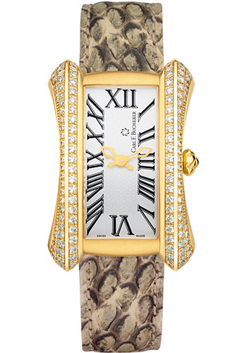 Carl F. Bucherer Alacria Diva Watch - Yellow Gold Diamond Case - White Dial - Python Skin Strap
