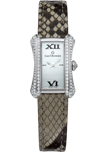Carl F. Bucherer Alacria Mini Watch - White Gold Diamond Case - Mother-of-Pearl Dial - Gray Python Skin Strap