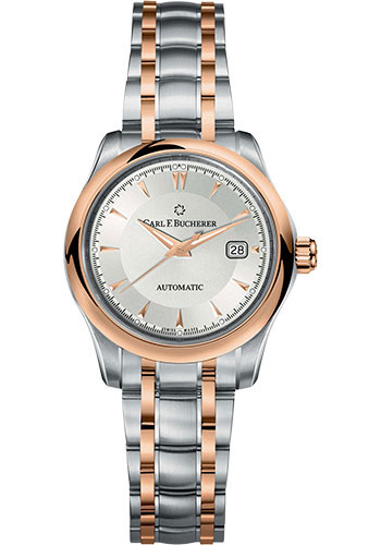 Carl F. Bucherer Manero AutoDate Watch - 30 mm Steel And Rose Gold Case - Silver Dial