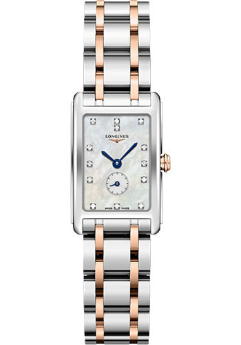 Longines DolceVita Quartz Watch - 20.80 X 32 mm Steel Case - White Mother-Of-Pearl Diamond Dial - Steel And 18K Pink Gold Cap 200 Bracelet