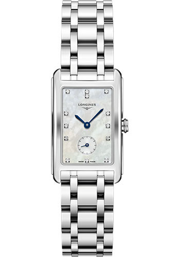 Longines DolceVita Quartz Watch - 23.30 X 37 mm Steel Case - White Mother-Of-Pearl Diamond Dial - Bracelet