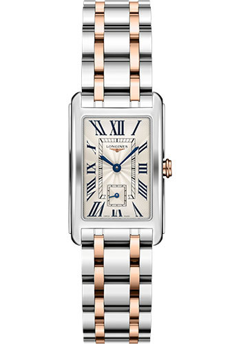 Longines DolceVita Quartz Watch - 23.30 X 37 mm Steel Case - Silver Flinqué Roman Dial - Steel And 18K Pink Gold Cap 200 Bracelet