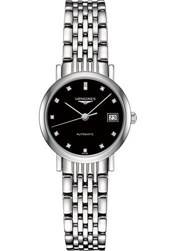 Longines Elegant Collection Watch - 25.5 mm Steel Case - Black Diamond Dial - Bracelet