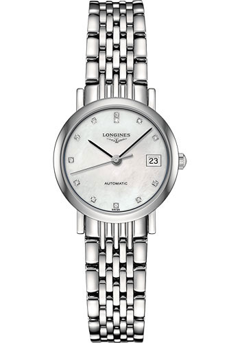 Longines Elegant Collection Watch - 25.5 mm Steel Case - White Mother-Of-Pearl Diamond Dial - Bracelet