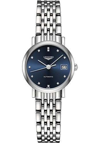 Longines Elegant Collection Watch - 25.5 mm Steel Case - Blue Diamond Dial - Bracelet