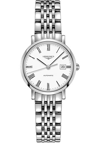 Longines Elegant Collection Watch - 29 mm Steel Case - White Roman Dial - Bracelet