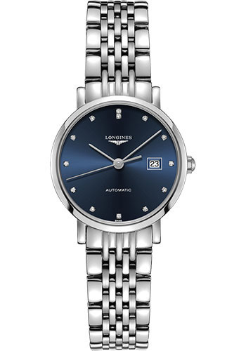 Longines Elegant Collection Watch - 29 mm Steel Case - Blue Diamond Dial - Bracelet