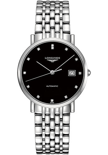 Longines Elegant Collection Watch - 37 mm Steel Case - Black Diamond Dial - Bracelet