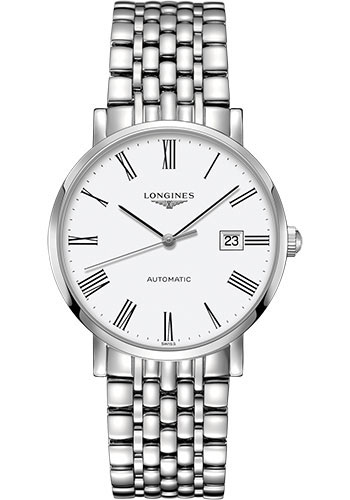 Longines Elegant Collection Watch - 39 mm Steel Case - White Roman Dial - Bracelet