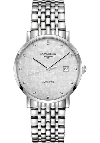 ongines Elegant Collection Watch - 39 mm Steel Case - Striped Silver Diamond Dial - Bracelet