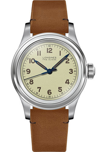 Longines Heritage Military Marine Nationale - 38.5 mm Stainless Steel Case - Beige Dial - Brown Leather Strap