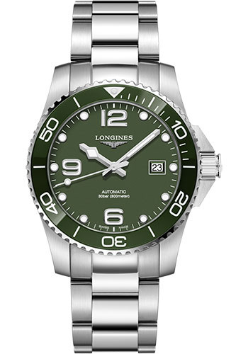 Longines HydroConquest Automatic Watch - 41 mm Steel And Ceramic Case - Green Arabic Dial - Steel Bracelet