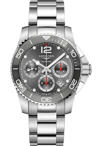 Longines HydroConquest Chronograph Automatic Watch - 41 mm Steel And Ceramic Case - Grey Arabic Dial - Steel Bracelet