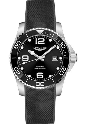 Longines HydroConquest Automatic Watch - 41 mm Steel And Ceramic Case - Black Arabic Dial - Rubber Strap