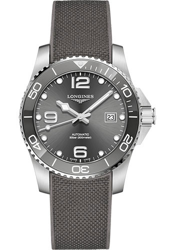 Longines HydroConquest Automatic Watch - 41 mm Steel And Ceramic Case - Grey Arabic Dial - Rubber Strap