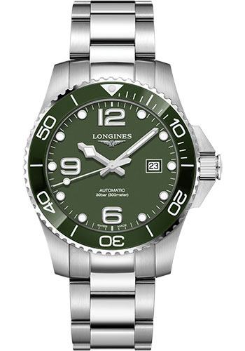 Longines HydroConquest Automatic Watch - 43 mm Steel And Ceramic Case - Green Arabic Dial - Steel Bracelet