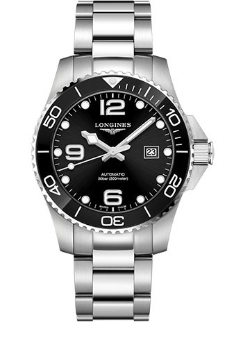 Longines HydroConquest Automatic Watch - 43 mm Steel And Ceramic Case - Black Arabic Dial - Steel Bracelet