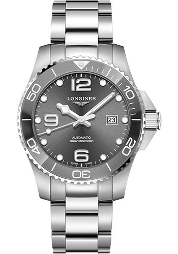 Longines HydroConquest Automatic Watch - 43 mm Steel And Ceramic Case - Grey Arabic Dial - Steel Bracelet